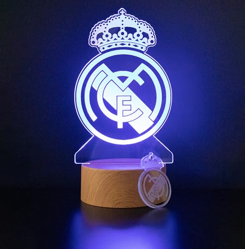 3D LAMPARAS Oficial Escudo del Real Madrid CF Lámpara Original Accesorios  de 2019-2020 y Mejor Regalo para Bebe niño Kids Hombre Mujer Mejor